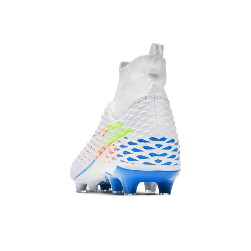 Kuding Soccer Shoes Unisex High Top Black/White/Aqua-11