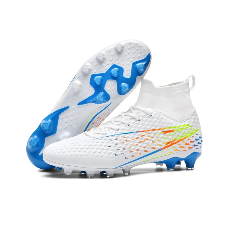 Kuding Soccer Shoes Unisex High Top Black/White/Aqua-9
