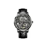 Black Leather Black Case Gray Dial Silver Indexes