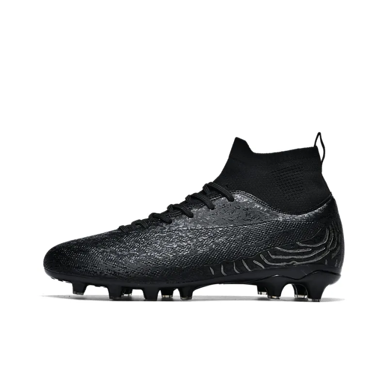 Kuding Soccer Shoes Unisex High Top Black/Black White-1