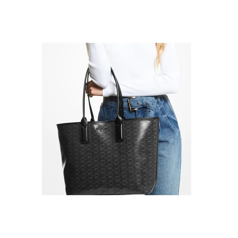 MICHAEL KORS Polyester Tote Bag Shopping Bag Dog Tooth Bag Shoulder Handbag Large Size Women's Black-5