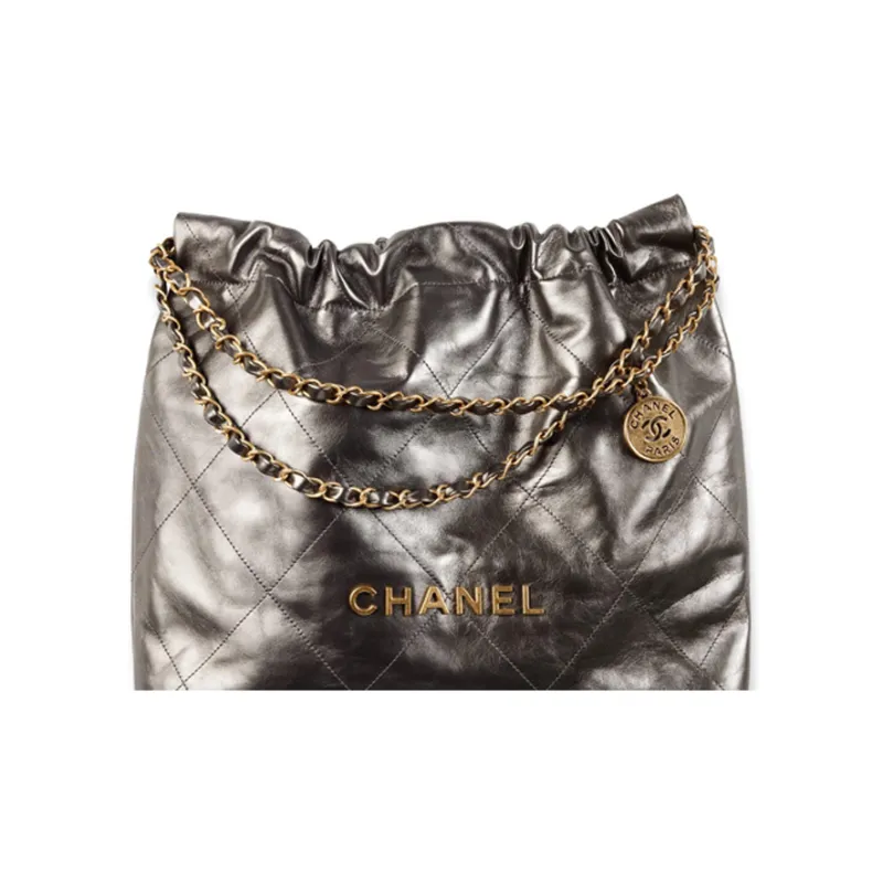 CHANEL 22Bag Cow Leather Handbag, Shoulder Bag Medium Size Women's Ruthenium Metallic-2