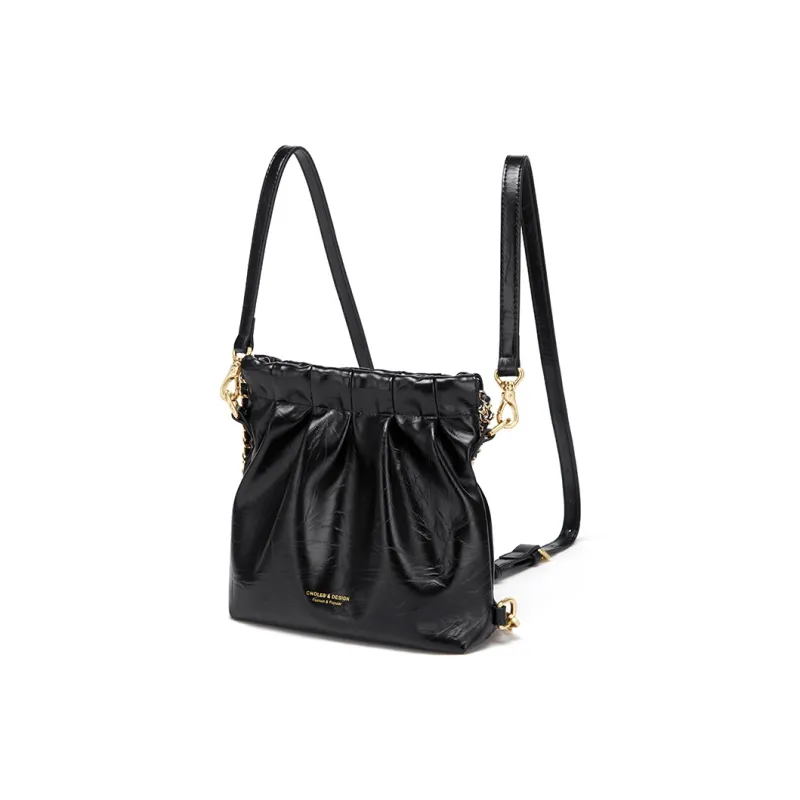 CNOLES PU Double Shoulder Crossbody Bag, Shoulder Bag Trumpets Women's Black-2