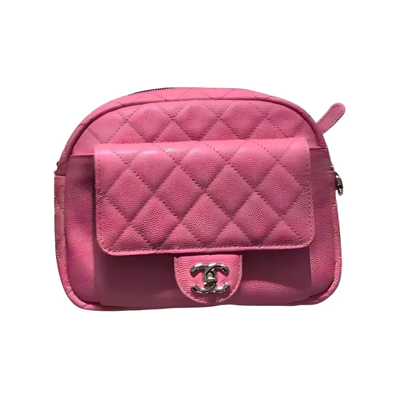 CHANEL Grain Embossed Litchi Grain Cow Leather Camera Bag, Shoulder Bag, Crossbody Bag Women's Peach Pink-1