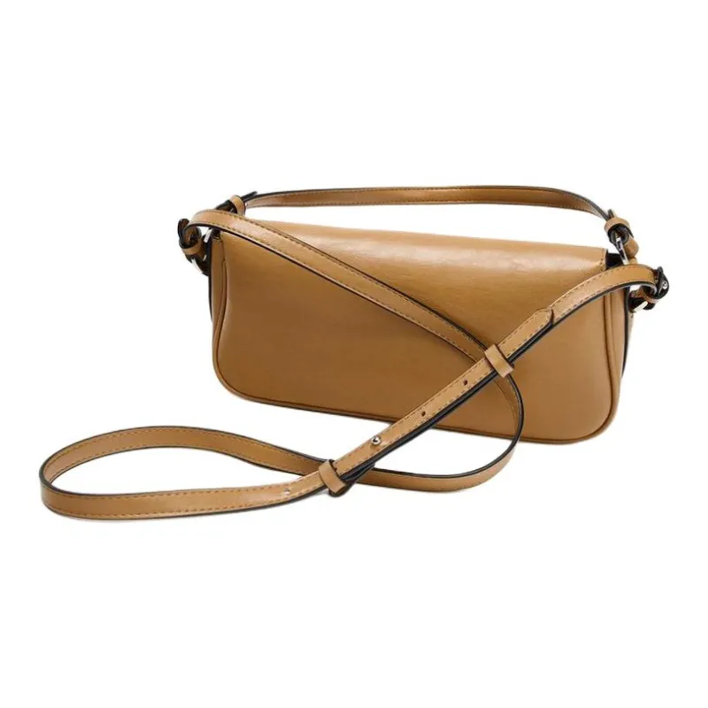 ZARA Polyurethane One Shoulder Handbag Women's Dark Brown Yellow-1