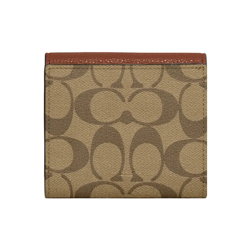 COACH Canvas With Leather Card Holder Wallet Small Size Women's Khaki And Brown-1