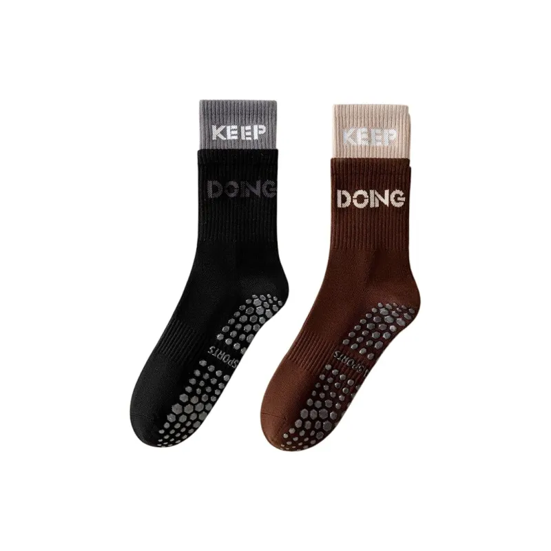 TLXT Mid Calf Socks Women's Anti Slip Silicone Sole Sports Pilates Floor Socks-11