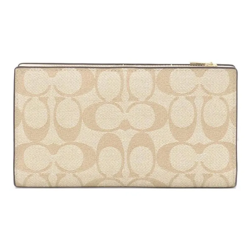 COACH Slim Wallet Canvas With Leather Clutch Wallet Trumpets Women's Dark Khaki-3