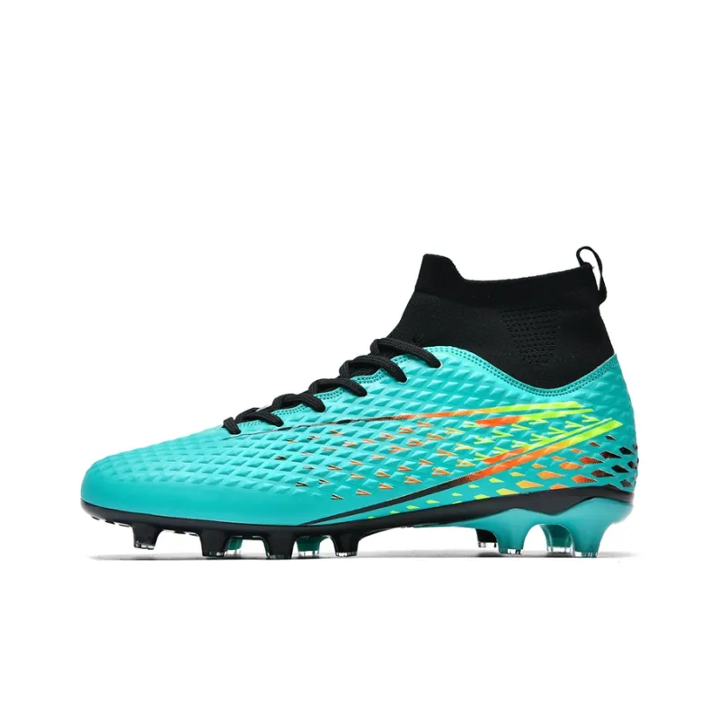 Kuding Soccer Shoes Unisex High Top Black/White/Aqua-20