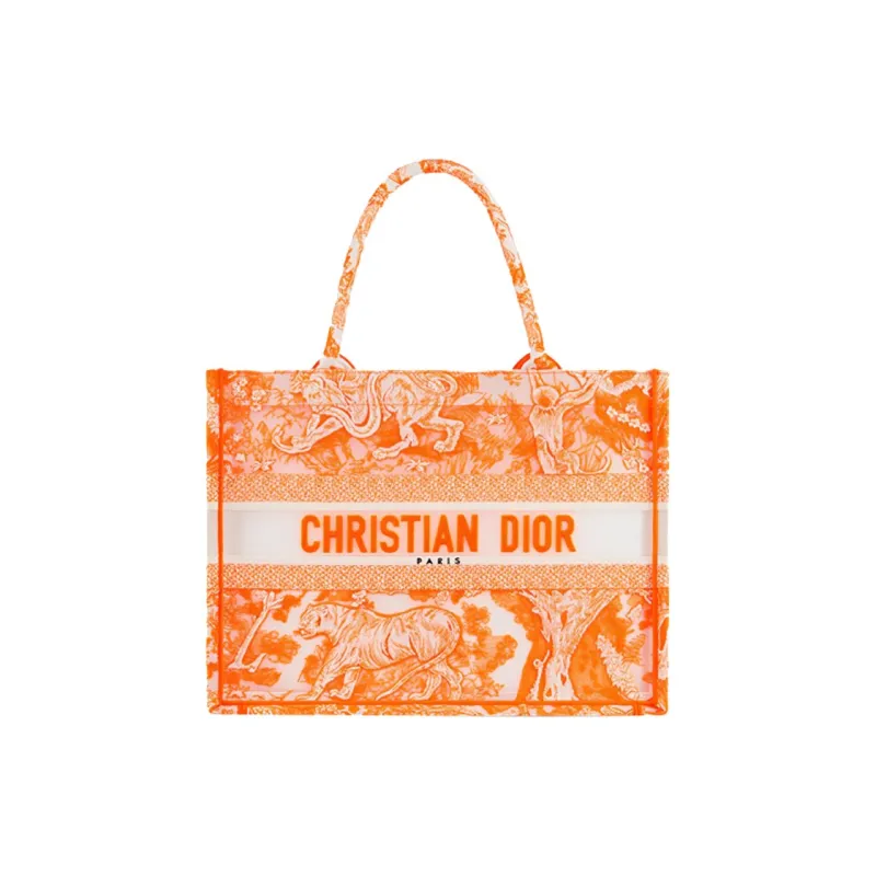 DIOR BookTote Canvas Shoulder Bag, Crossbody Bag, Handbag Medium Size Women's Fluorescent Orange-0