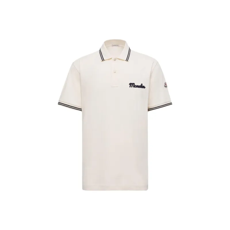 Moncler FW25 Embroidered Logo Cotton Piquet Polo Shirt Polo Shirt Men's Ivory White-0