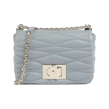 Furla 1927 Collection Napa Calf Leather Shoulder Bag Women's Blue Gray