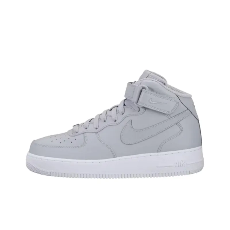 Nike Air Force 1 Wear resistant And Lightweight Mid Top Skateboard Shoes Unisex Gray-0