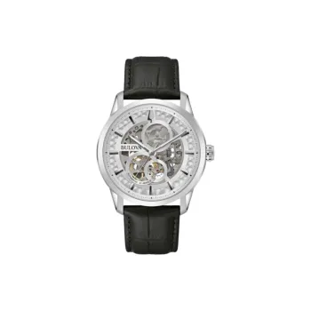 BULOVA Classic Collection Wrist Watch Automatic Mechanical Movement Cow Leather Strap 43mm Cut Out Dial Men's Watches