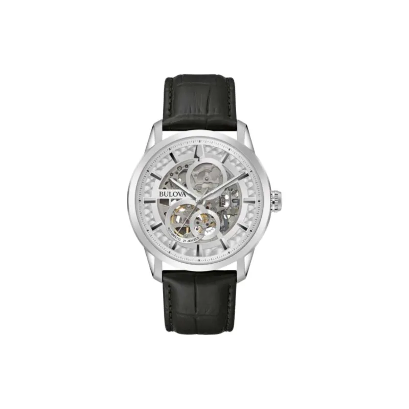 BULOVA Classic Collection Wrist Watch Automatic Mechanical Movement Cow Leather Strap 43mm Cut Out Dial Men's Watches-0