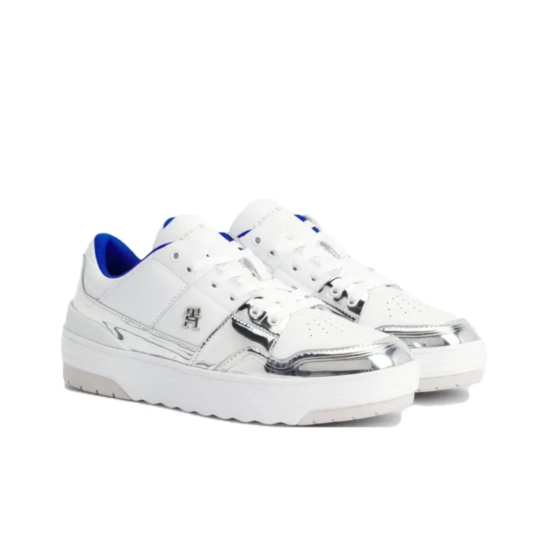 Tommy Hilfiger Trainers Abrasion Resistant Breathable Low Top Basketball Shoes Women's White Silver-1