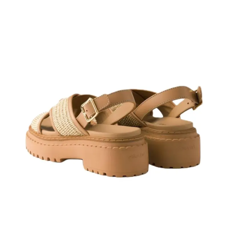 PRADA One Strap Sandals 5.5cm Women's Beige-3
