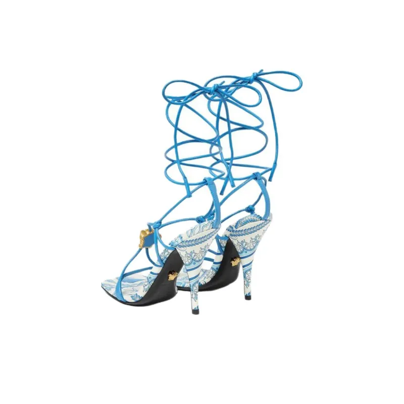 VERSACE Barocco La Medusa One Strap Sandals 11.5cm Women's Blue-3