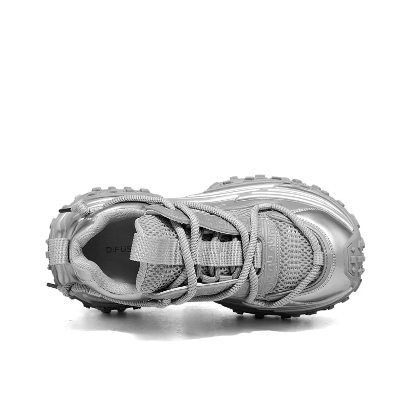 D FUSE SCANDINAVIA Abrasion Resistant Height Increasing Low Top Chunky Sneakers Unisex Gray Silver-3