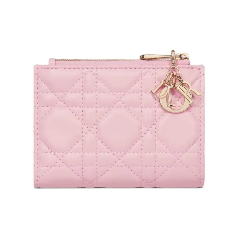 DIOR Lady Dior Sheepskin Wallet Women's Pink-3