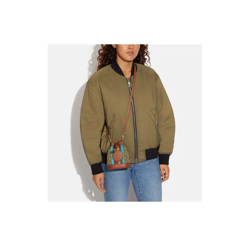 COACH Dempsey Fabric With Cow Leather Bucket Bags Handbags Shoulder Bag Crossbody Bag Mini Women's Khaki-3