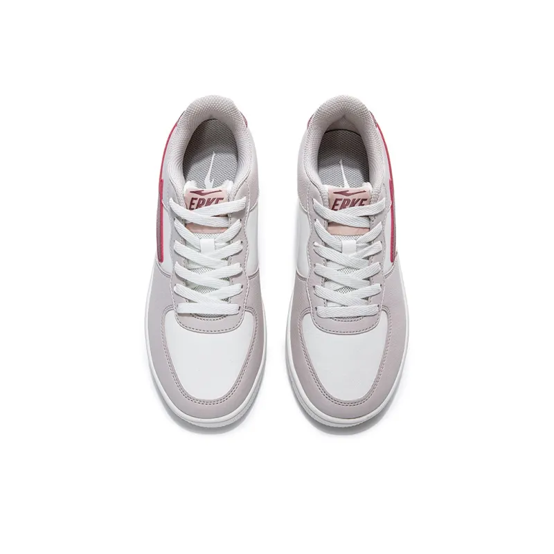 Erke Waterproof Abrasion Resistant Lightweight Low Top Skateboard Shoes Women's White Gray-2