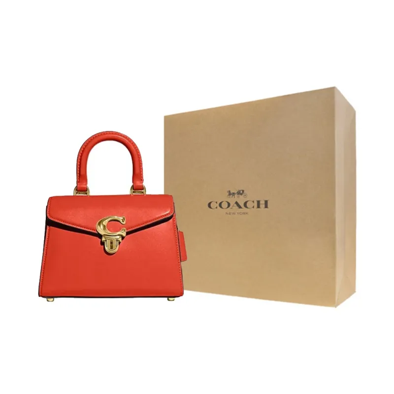 COACH Cow Leather Lady Dior Bag, Crossbody Bag, Handbag Women's Orange-10
