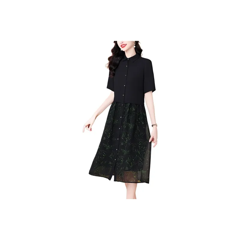 Flowers In Water Short Sleeved Dress Women's-0