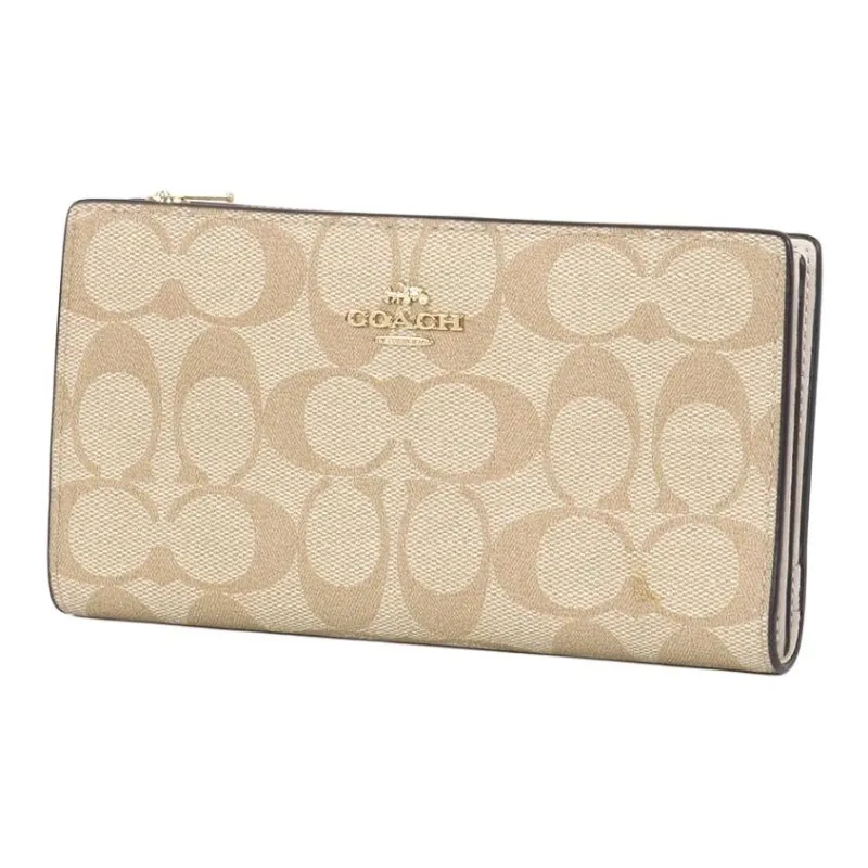 COACH Slim Wallet Canvas With Leather Clutch Wallet Trumpets Women's Dark Khaki-4