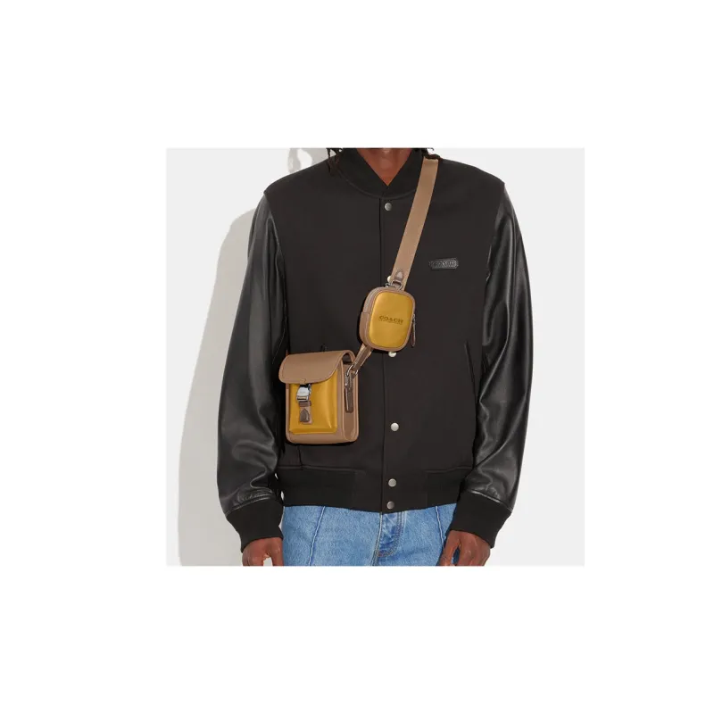 COACH Charter Calfskin Shoulder Bag, Crossbody Bag Mini Men's Brown-5