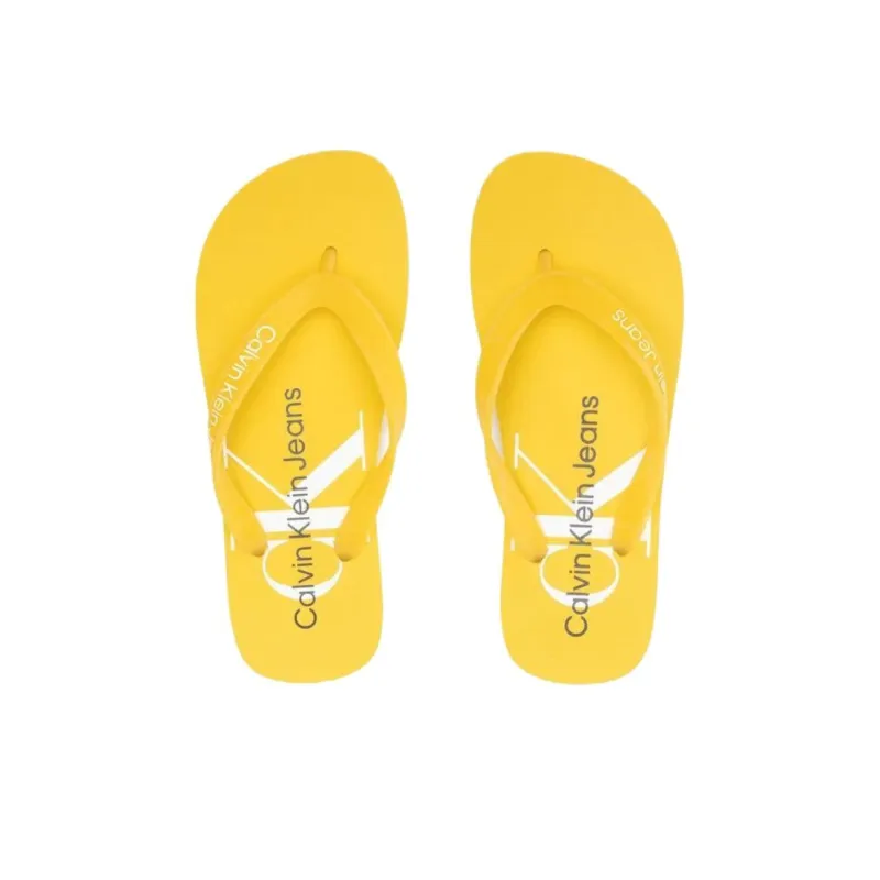 CKJ CALVIN KLEIN JEANS Abrasion Resistant Flip Flops Women's Yellow-5