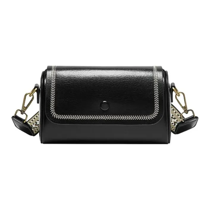 Narandu Cow Leather Patchwork Synthetic Leather Cylinder Bag Shoulder Bag Crossbody Bag Small Size Women's Brown/Black-5