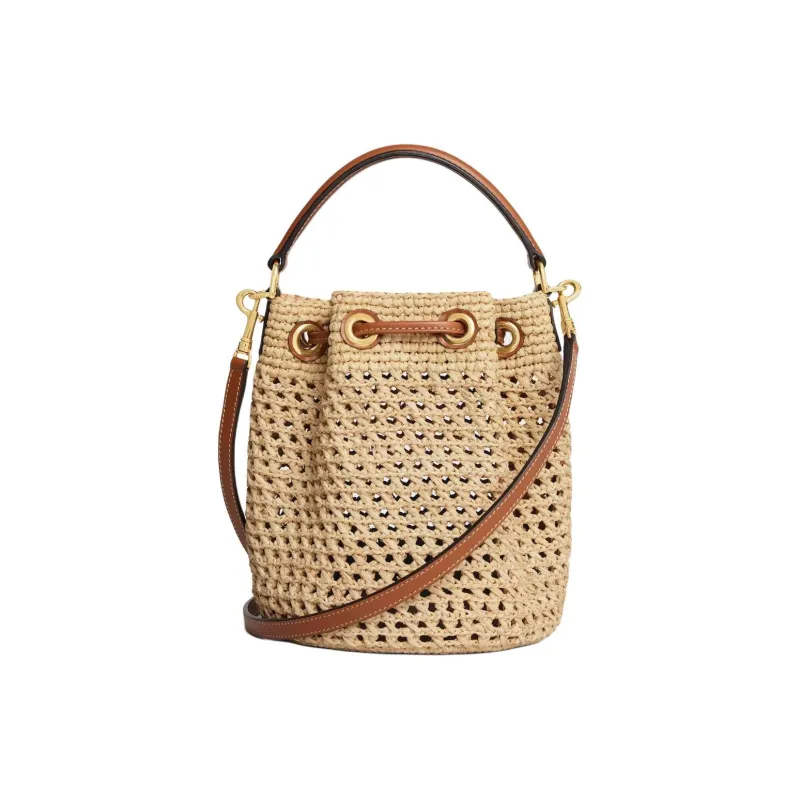 CELINE Plant Material Bucket Bag, Shoulder Bag, Crossbody Bag, Handbag Women's Natural & Tawny-2