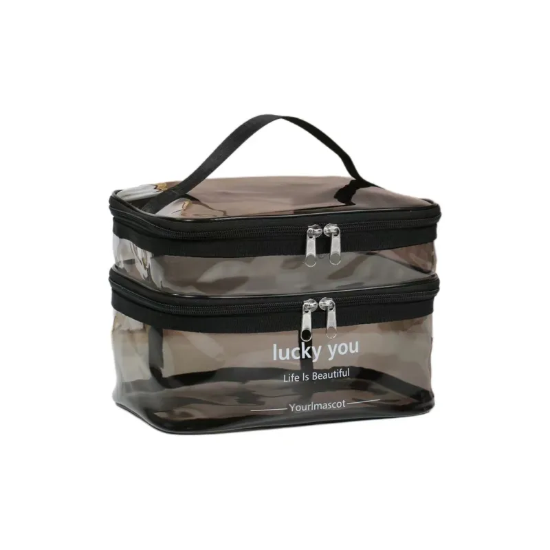 ALOENEY PVC Polyvinyl Chloride Travel Storage Bag Women's Coffee/Light Gray/Blue-4