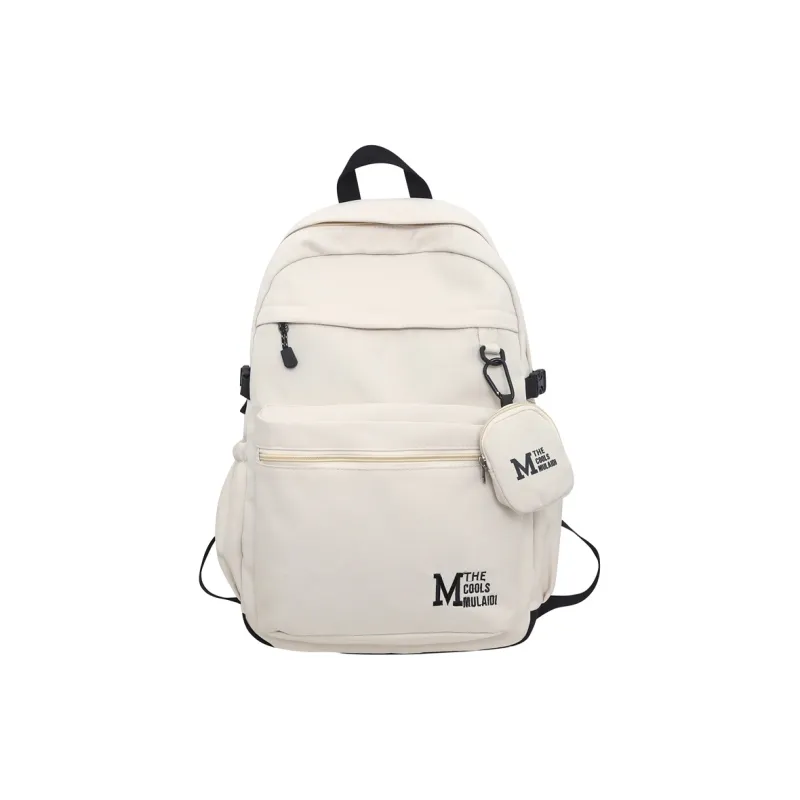 OURFUN Nylon Fabric Backpack Unisex White/Gray/Black/Light Brown-0