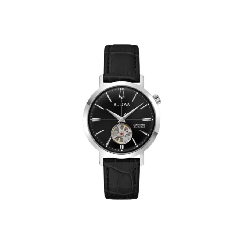 BULOVA Classic Collection Wrist Watch Automatic Mechanical Movement Cow Leather Strap 38mm Black Dial Men's Watches-0