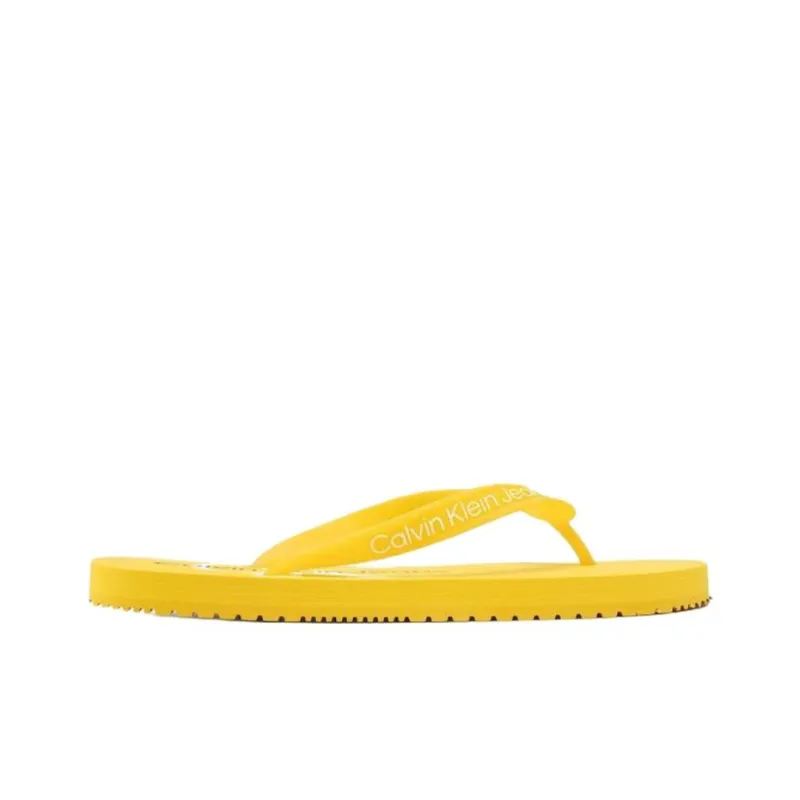 CKJ CALVIN KLEIN JEANS Abrasion Resistant Flip Flops Women's Yellow-1