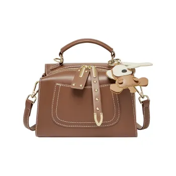 Narandu Cow Leather Patchwork Synthetic Leather Boston Bag Handbag Shoulder Bag Crossbody Bag Small Size Women's Coffee