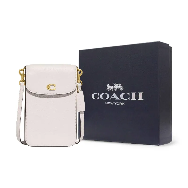COACH Leather Cell Phone Pouch, Shoulder Bag, Crossbody Bag Mini Women's White-6