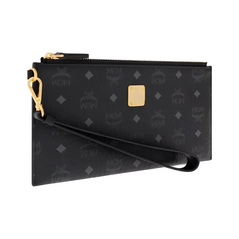 MCM Aren Intertwined Letter Canvas Clutch Tubas Women's Black-1