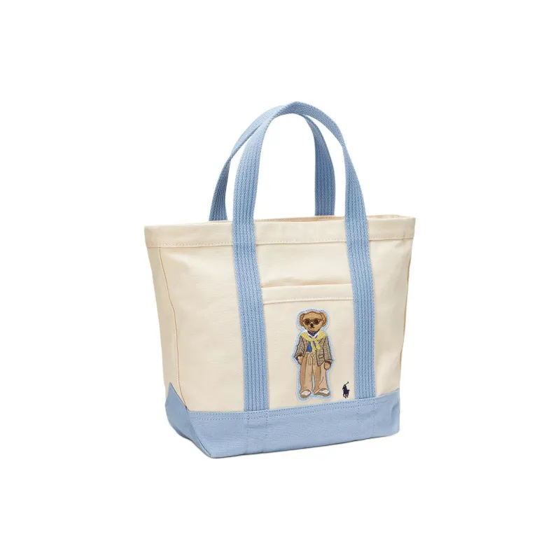 Polo Ralph Lauren Fabric Tote Bag, Shopping Bag, Handbag Trumpets Women's Light Umber & Blue-1