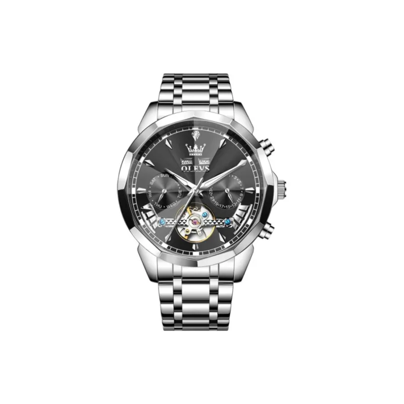 OLEVS Play The Cool Series Mechanical Movement Stainless Steel Watchband Watch Men's Watches Black Dial-0