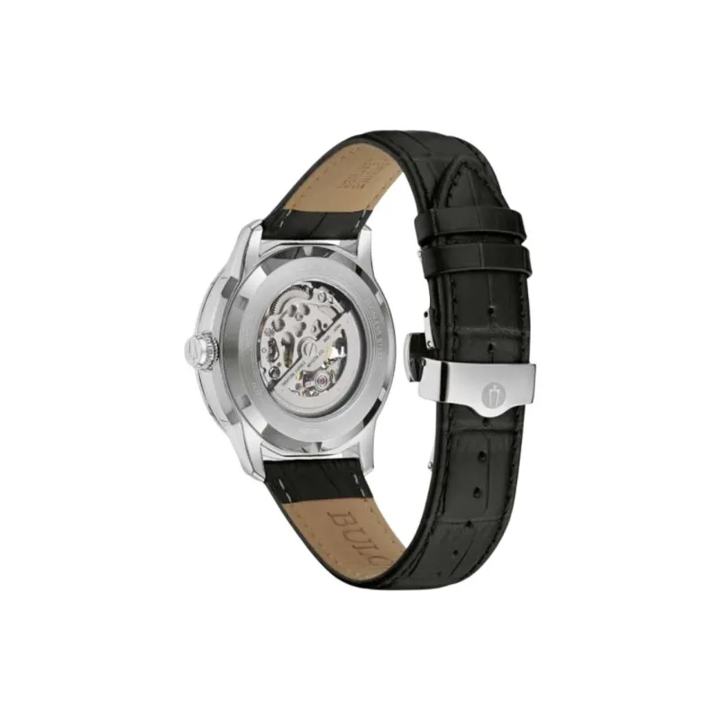 BULOVA Classic Collection Wrist Watch Automatic Mechanical Movement Cow Leather Strap 43mm Cut Out Dial Men's Watches-2