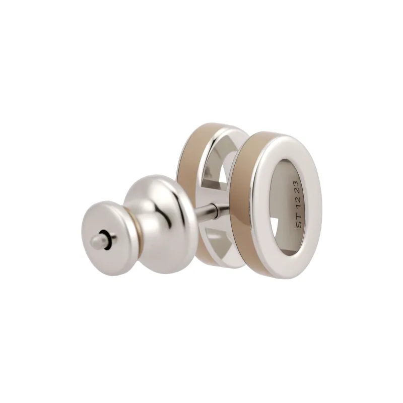 HERMES Lacquered Metal Stud Earrings Women's Ice Brown Silver Trim-3