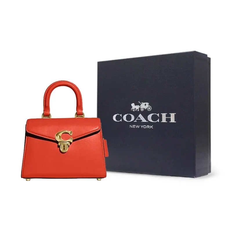 COACH Cow Leather Lady Dior Bag, Crossbody Bag, Handbag Women's Orange-6