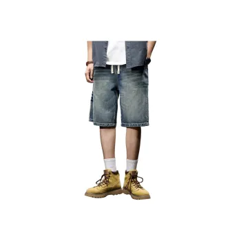 BUYDAUL Denim Shorts Men Blue