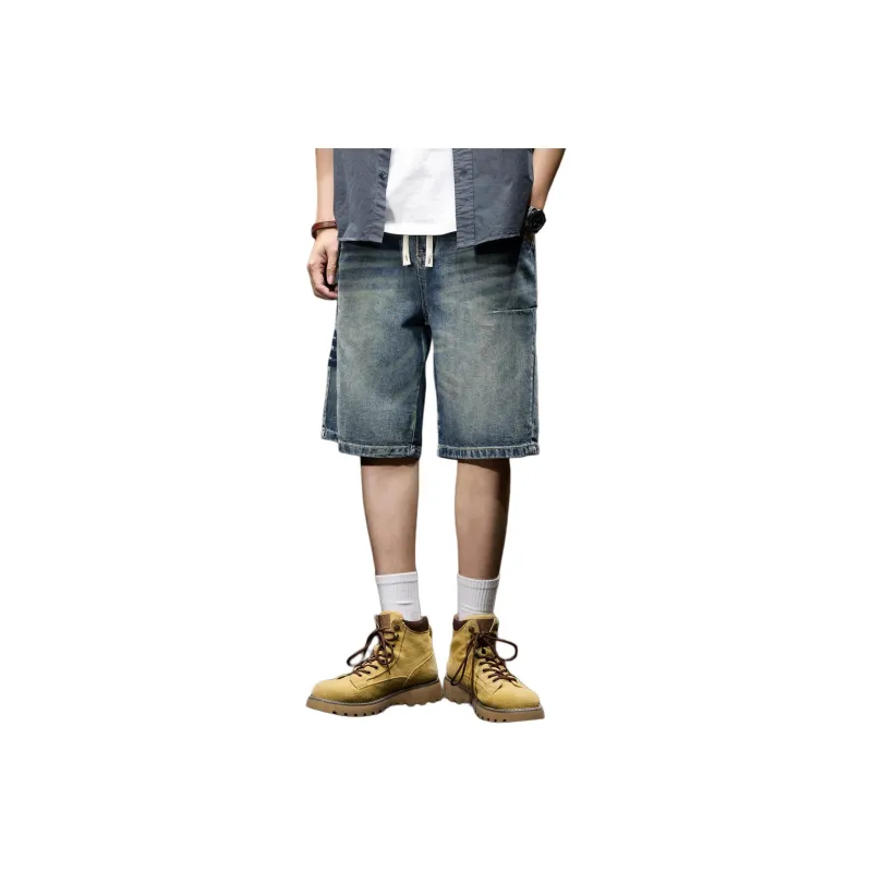 BUYDAUL Denim Shorts Men Blue-0
