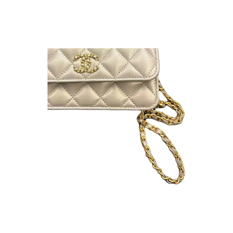CHANEL Pearl Sheepskin Shoulder Bag, Crossbody Bag, Handbag Women's Gray Silver-1