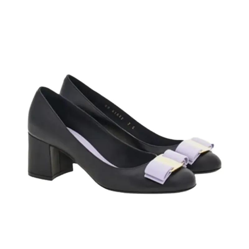 FERRAGAMO Chunky Heel High Heels 6cm Women's Black-2