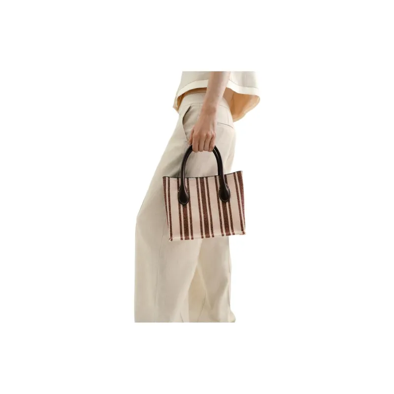 ZARA Jute With Cotton Shoulder Bag, Crossbody Bag, Handbag Women's Brown & Beige-4
